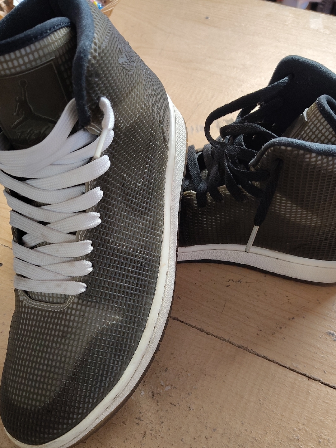 Jordan Olive Green And White High-Top Sneakers